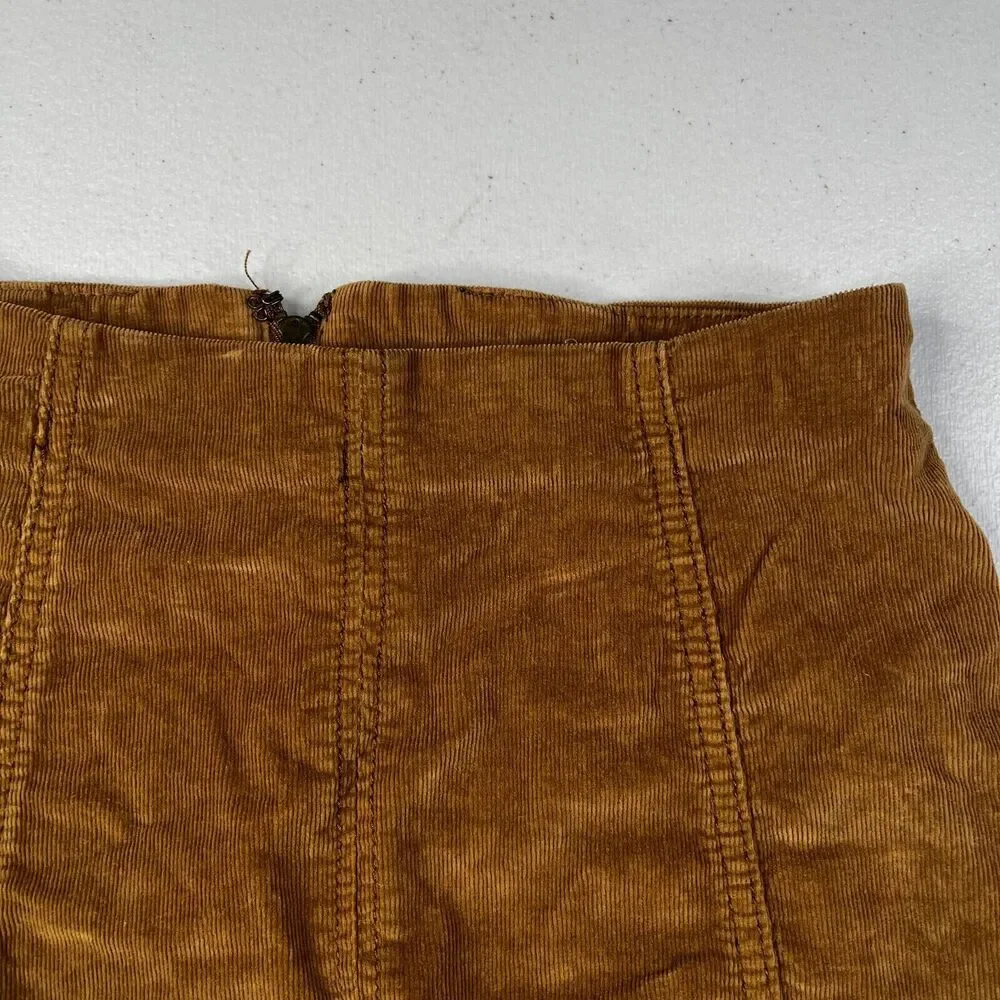 Free People Corduroy Mini Skirt Womens 2 Brown Khaki Side Zipper Cord Stretch